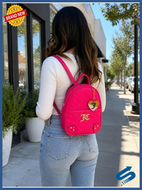 Mini Backpack Purse, Faux Leather with Rhinestone JC Monogram, Heart Charm main image 4
